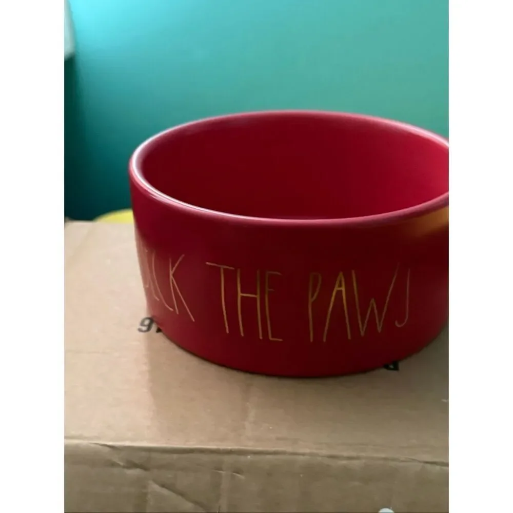 Rae Dunn Artisan Collection By Magenta Red Deck The Paws Ceramic Dog Food Bowl